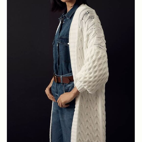 NWT Maeve Puff Sleeve Cable Duster Cardigan - Picture 2 of 6